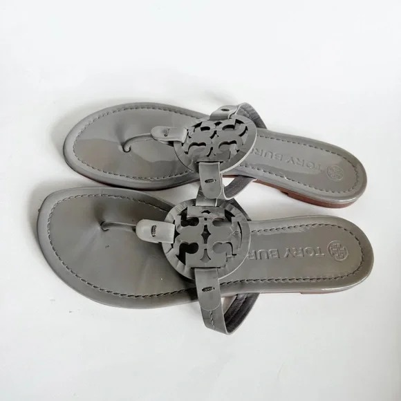 Tory Burch Gray Patent Leather Miller Sandals Size 8.5 - Picture 6 of 8